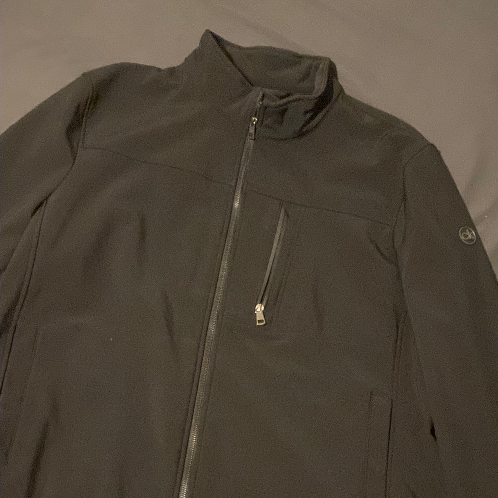 Calvin Klein Black Windbreaker with Stand-up Collar and Metal Zipper